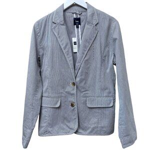 GAP Womens Blazer 12 Slim Navy White Stripe Cotton Jacket Preppy Nautical NWT